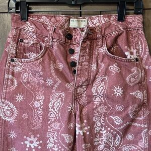 We The Free Women's High Rise Pink Paisley Barrel Jeans